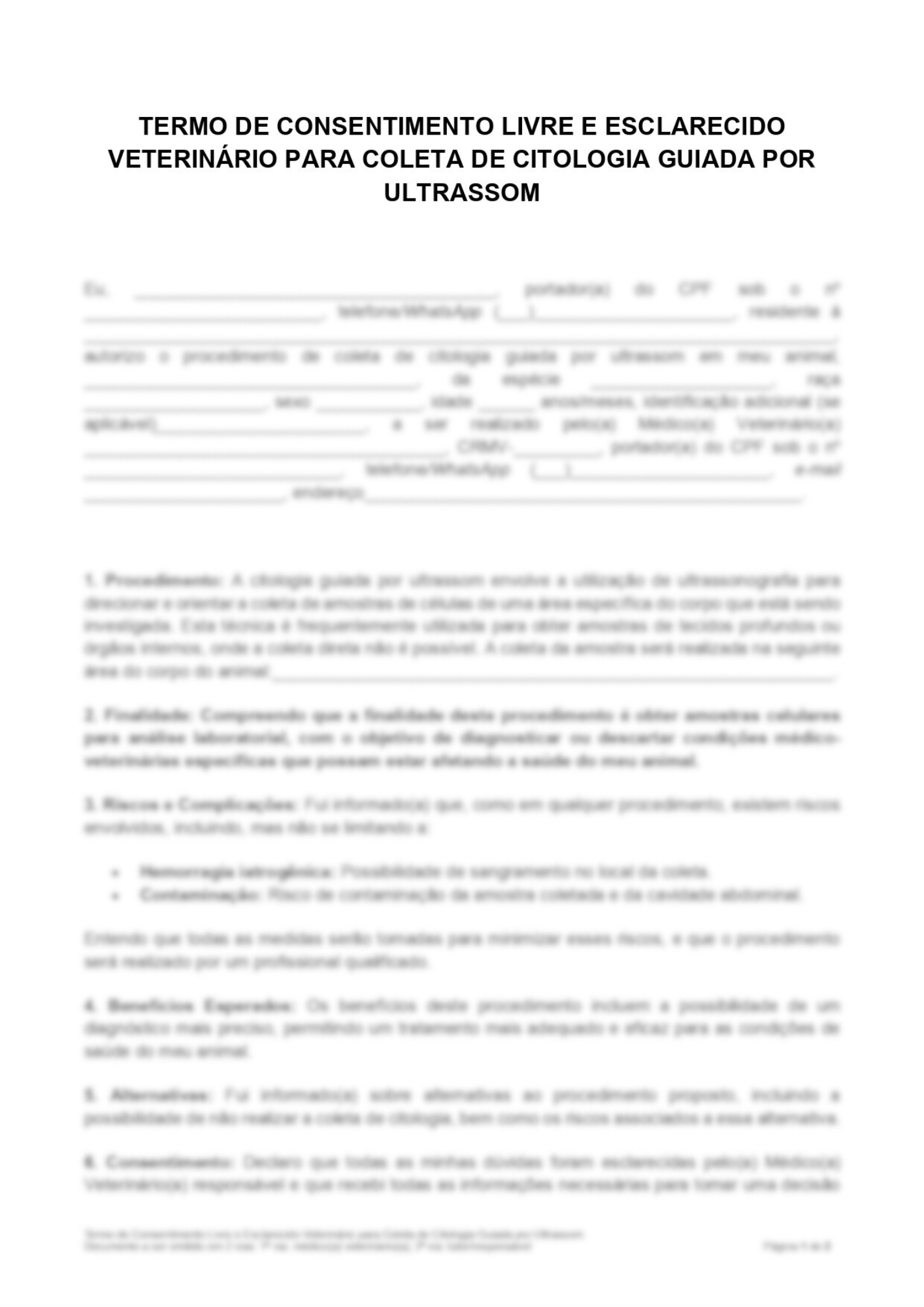 Consentimento para Procedimentos de Risco - Cistocentese | Coleta de Líquor | Citologia Guiada por Ultrassom - Imagem 2